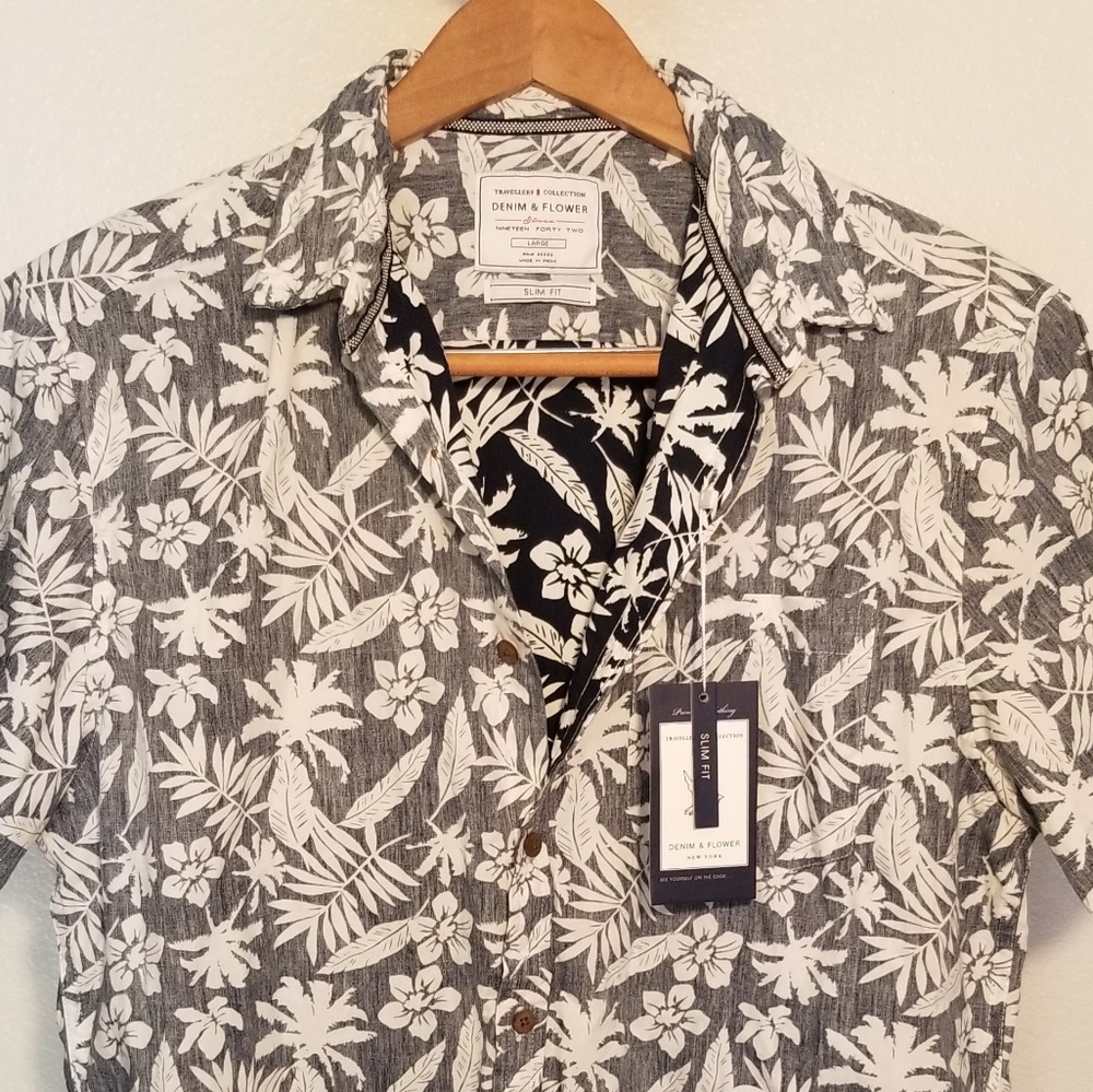 Denim & Flower Button Up Shirt
